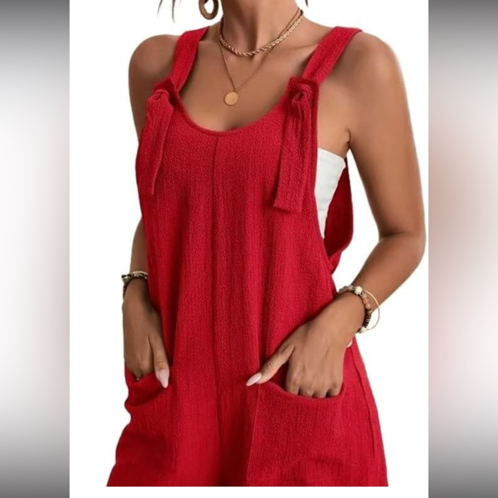 Summer short romper, loose front sleeveless jumpsuit with pockets